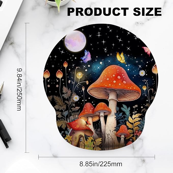 Red Mushrooms Mouse Pad with Gel Wrist Support, Smooth Surface Ergonomic Mouse pad, Non-Slip Pain Relief Desk Mat for Gaming, Work & Office Desktop