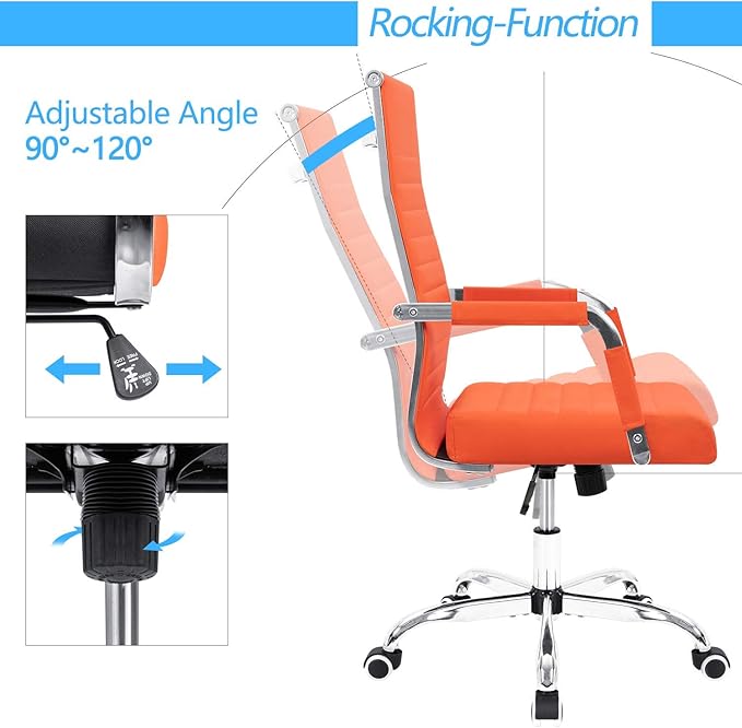 Furmax Ergonomic Office Desk Chair, Executive Ribbed Mid-Back PU Leather Conference Room Chair Adjustable Swivel Chair with Arms (1, Orange)
