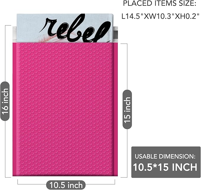 GSSUSA Large Bubble Mailers 10.5x16 Inch 500 Pack Pink Padded Envelopes, Strong Adhesion Bubble Mailer Self-Seal Bubble Envelopes for Mailing Clothes,Magazines