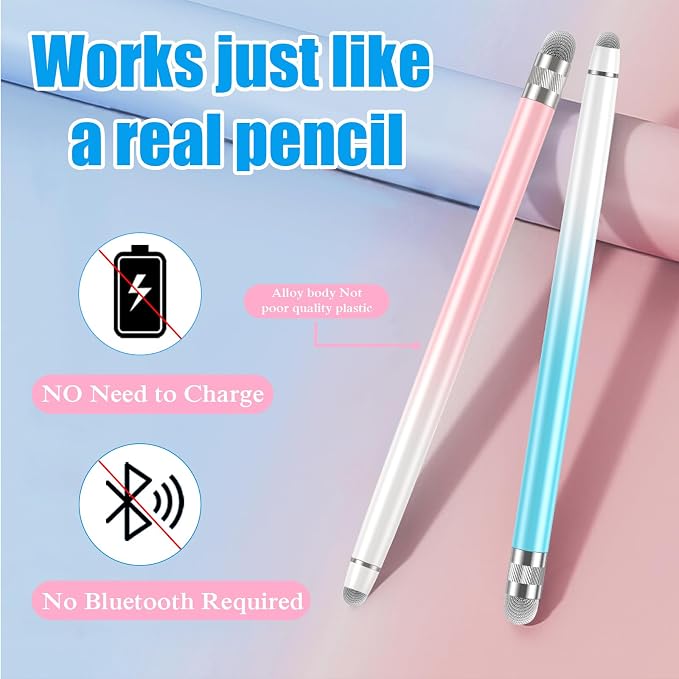 Bopomofo 2PCS Stylus Pen for Touchscreen,High Sensitivity & Precision | Metal Barrel,Fiber Tip,No Charging,Compatible with iPhone iPad Android Microsoft Surface Nintendo Switch Touch Screen
