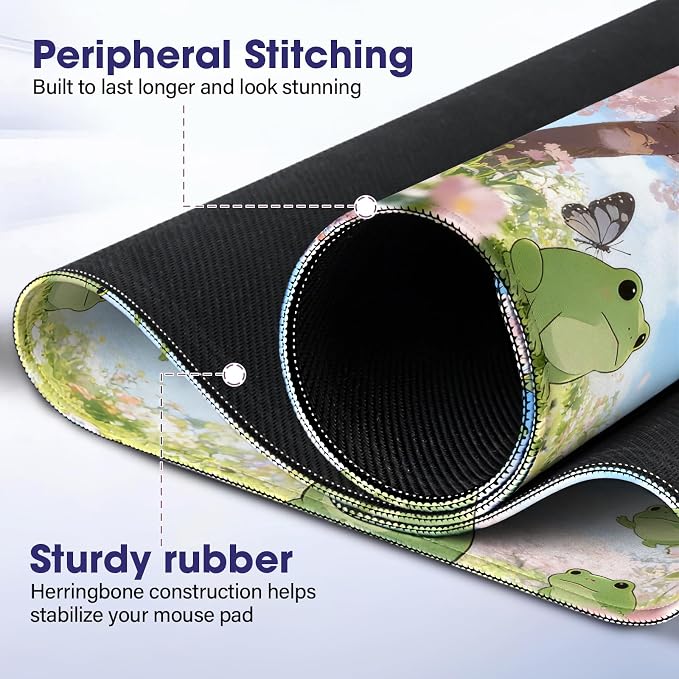 Professional Extended Gaming Mouse Pad - 31.5" x 15.7" Large Desk Mat with Stitched Edges, Waterproof Coating Non-Slip Rubber Base for Gamers Esports Pros Office Home, Frog05