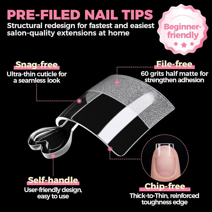 UNA GELLA Short Square Gel Nail Tips Half Cover 504PCS Pre-buff Acrylic Tip | Clear False Fake Nails No C Curve DIY French Style Nail Extentions Art Salon 12 Sizes Ideal for Daily Wear