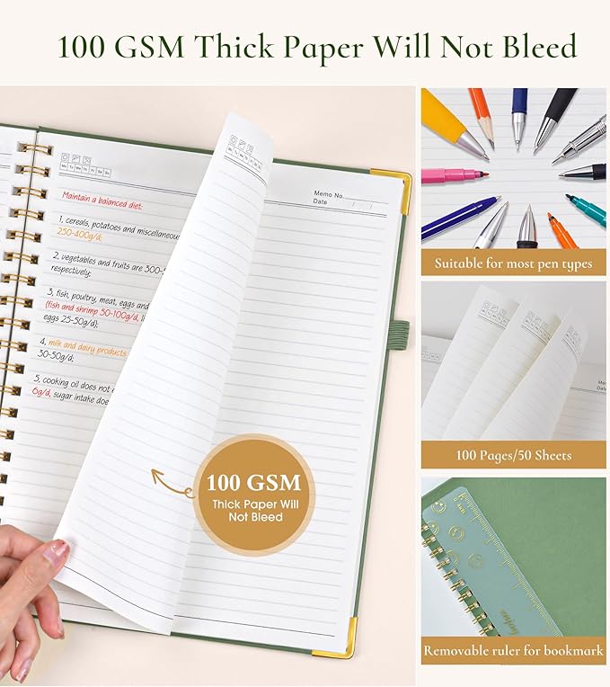 Hardcover Spiral Notebook Journal 8.5” x 11”, A4 Large Cute Notebooks for Women Men, Lined College Ruled Notebook, 100 GSM Paper, Spiral Bound Journals for Work School Note Taking Business, Petals