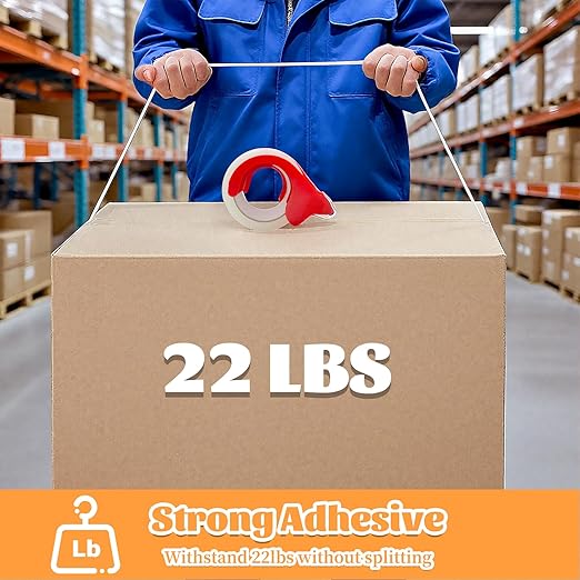 6-Pack Clear Packing Tape with Dispenser, 2.7mil x 1.88 Inches x 55 Yards Heavy Duty Packaging Tape, Strong Adhesive Packing Tape for Moving Boxes, Shipping, Mailing and Storages