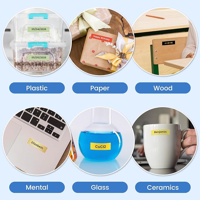 6X Colored Label Compatible with DYMO Label Maker Refills D1 1/2 Inch 23 Ft | Colored Warning Set (Mint Green/Pale Yellow/Yellow/Gold/Red/Black), For labelmanager 160 210D 260P 280 360D 420P 500TS 640CB