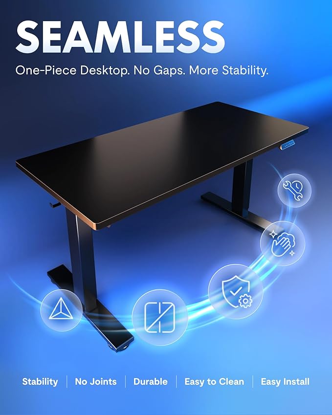 FLEXISPOT EN1 One-Piece Standing Desk, 40"x24" Seamless Desktop Electric Height Adjustable for Home Office, Study Rooms & Multi-Device Workstations, Black