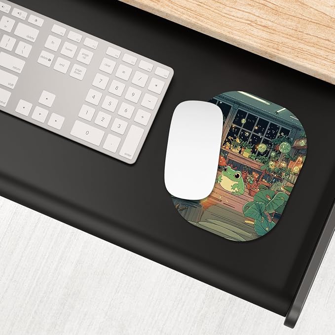 Small Mouse Pad, 6 x 7 Inch, Oval Mini Mouse Pad with Non-Slip Rubber Base for Laptop Wireless Mouse Keyboard Tray Mousepad, Frog