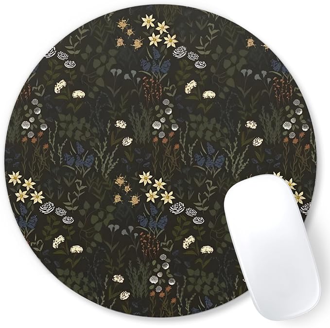 Dark Green Plant Mouse Pad, Cottagecore Herb Botanical Floral Mousepad Mouse Mat with Non-Slip Rubber Base for Home Office Desk Accessories, Green Office Supplies, 7.9x7.9 Inch