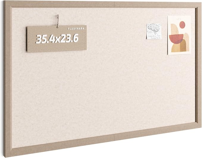 Fluxynara 35.4" x 23.6" Felt Frame Bulletin Board, Oatmeal | Cork Board Alternative with 24 Removable Adhesive Tabs, Foldable Pin Board for Wall, Home, Office, Classroom & Dorm
