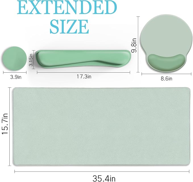 LIMKRIAN Sage Green Mouse Pad Set, XXL Desk Matt for Desktop Decor | Ergonomic Keyboard Support & Coaster, Mouse Pad with Gel Wrist Rest for Pain Relief, Home Office Gaming Accessories Gifts