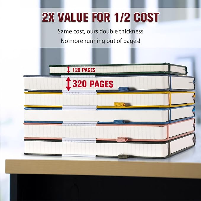 5 Pack College Ruled Notebook Bulk, A5, 312 Numbered Page Thick Journal Set | Cost-Effective 5 Pack 1600 Pages Total, 100gsm No Bleed Paper, Leather Hardcover, Lay-Flat, for Writing, Work, Employee Gifts