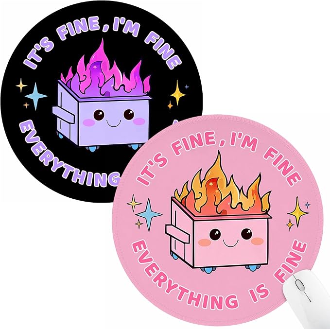 Hancynir 2Pcs Dumpster on Fire Mouse Pad, Funny Mousepad for Desk 8.6 in | Mouse Mat for Computer, Non-Slip Rubber Base, Office Desk Decor, Gifts for Work Coworker Teacher, 8.6 Inch, Stitched Edges
