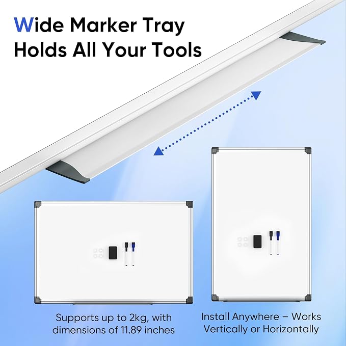 VUSIGN Magnetic White Board Hanging 36" x 24" for Wall, Dry Erase Board for Office, School, Home, Silver Frame, Includes Eraser, Markers, Magnets, Pen Tray
