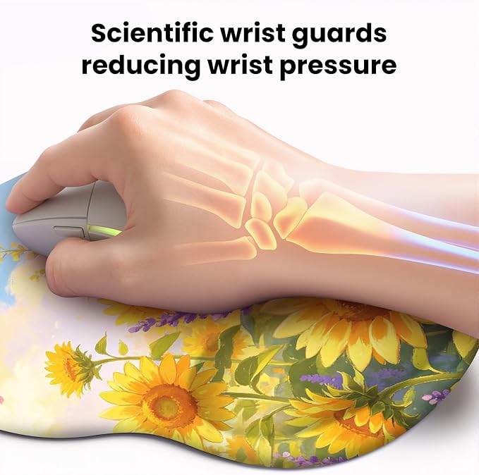 Mouse pad with Wrist Rest,Relieving Pain Memory Foam Computer pad, Ergonomic Desktop Mouse, Silicone Material Mouse pad, with Non-Slip PU Base (Sunflower)