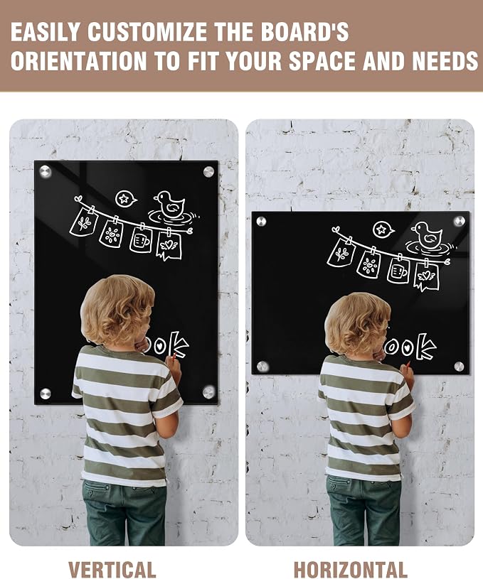 Mifuro Magnetic Glass Whiteboard，24"x18" Wall Mounted Frameless Dry Erase Board for Office, Home & School Black