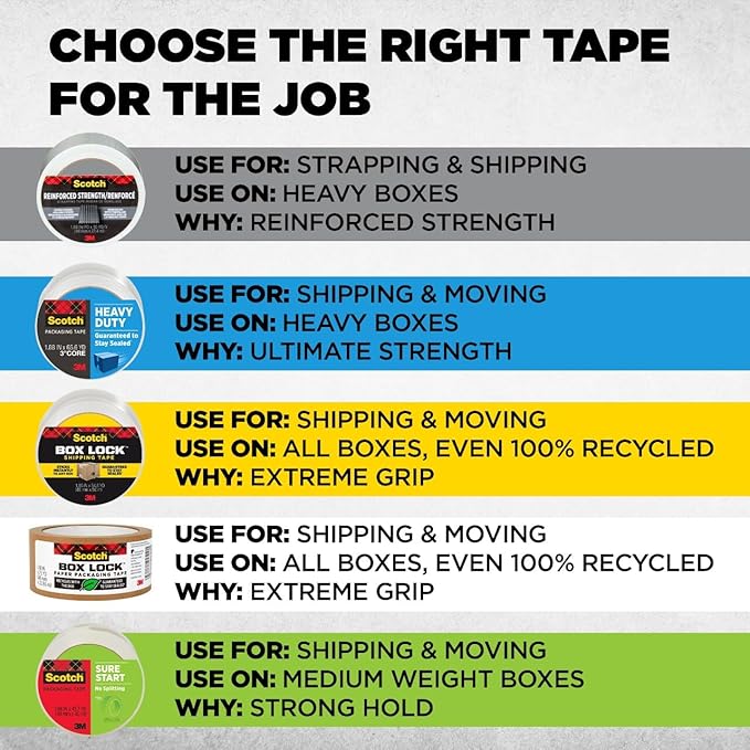 Scotch Box Lock Paper Packing Tape, Kraft Brown, Extreme Grip Kraft Paper Tape That Recycles with The Box, Moving Supplies, 1.88 in. x 25 yd., 1 Tape Roll