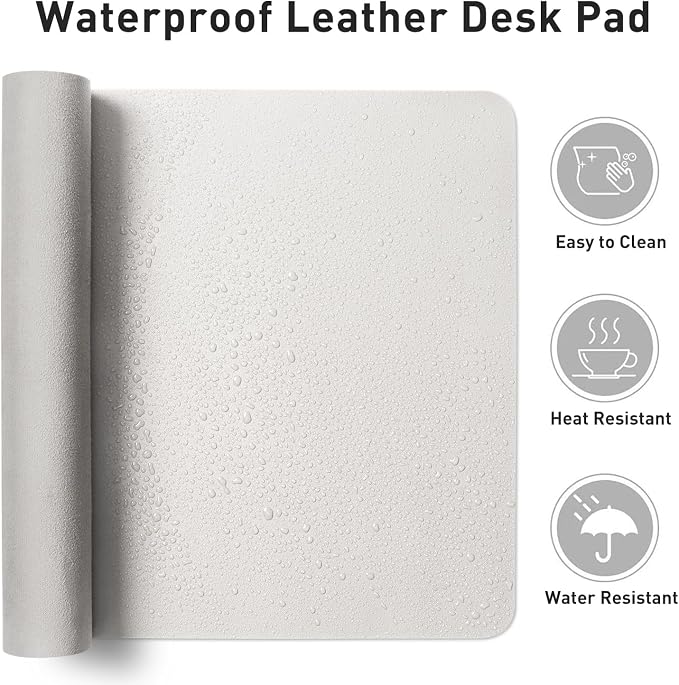 Aothia Faux Leather Desk Mat - Non-Slip PU Leather Desk Blotter, Waterproof Writing Surface, Large Desk Pad for Office & Home (Off-White, 55" x 24")