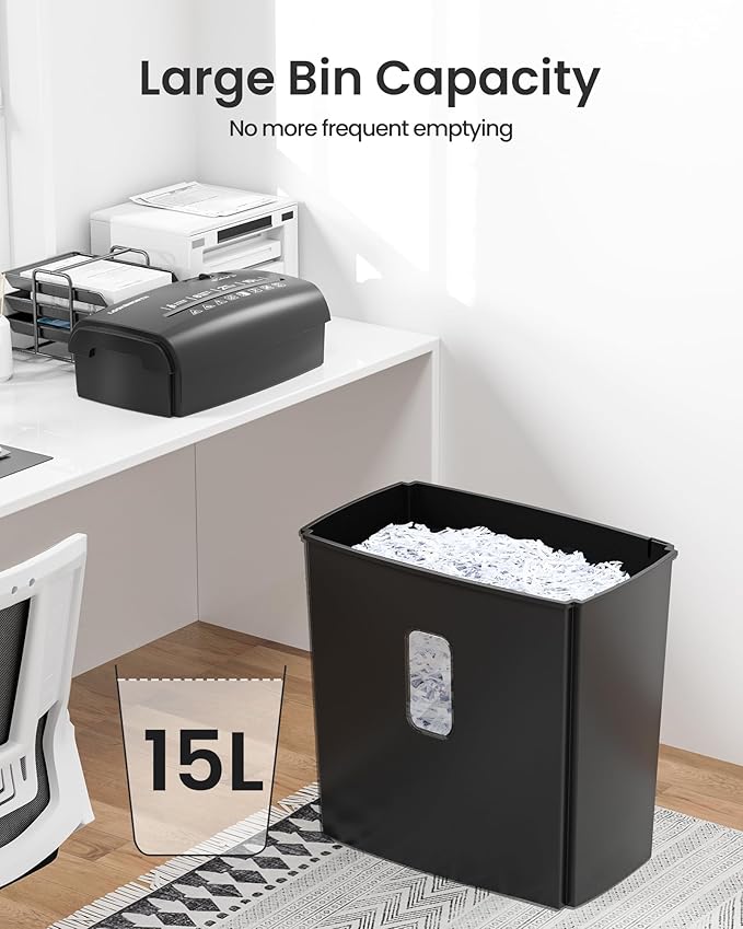 8-Sheet Micro Cut Paper Shredder P-4 High Security for Home Office Use with Handle, Shreds Credit Card/Staple 4 Gallons(Black) Visual Window Wastebasket