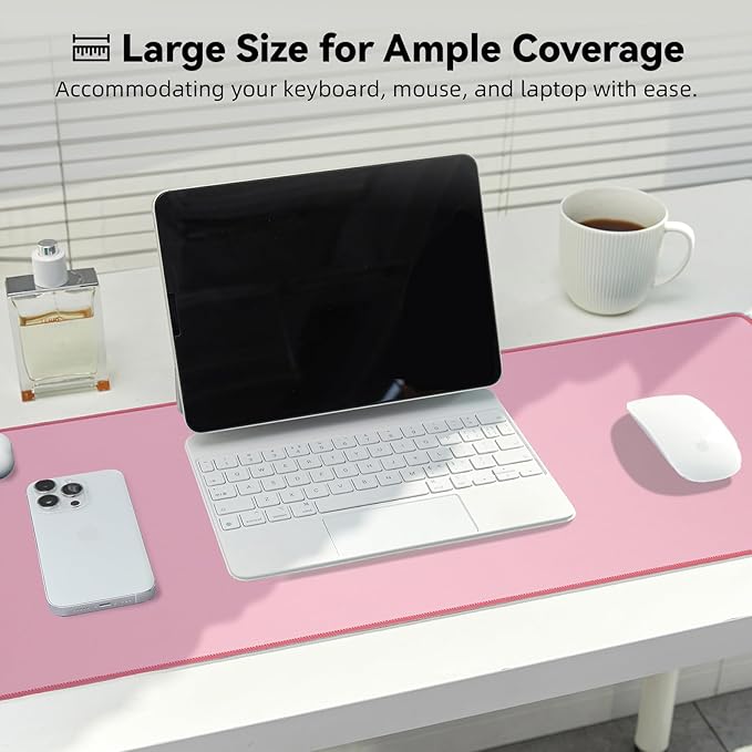 Waterproof Large Gaming Mouse Pad with Durable Stitched Edges, Non-Slip Rubber Base, Grainy Jacquard Mouse Mat Desk Pad for Home Office Gaming, 31.5''x11.8''x0.12'', Pink