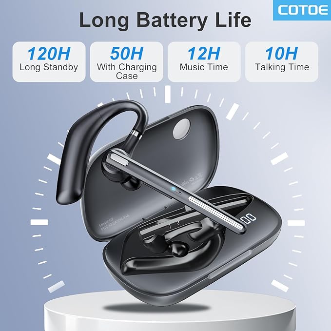 Bluetooth Headset V5.3, Wireless Earpiece with 500mAh Charging Case 72 Hrs Talking Time Hand-Free Headphones with Noise Canceling Mic for Office/Driving/Business/Trucker,Black
