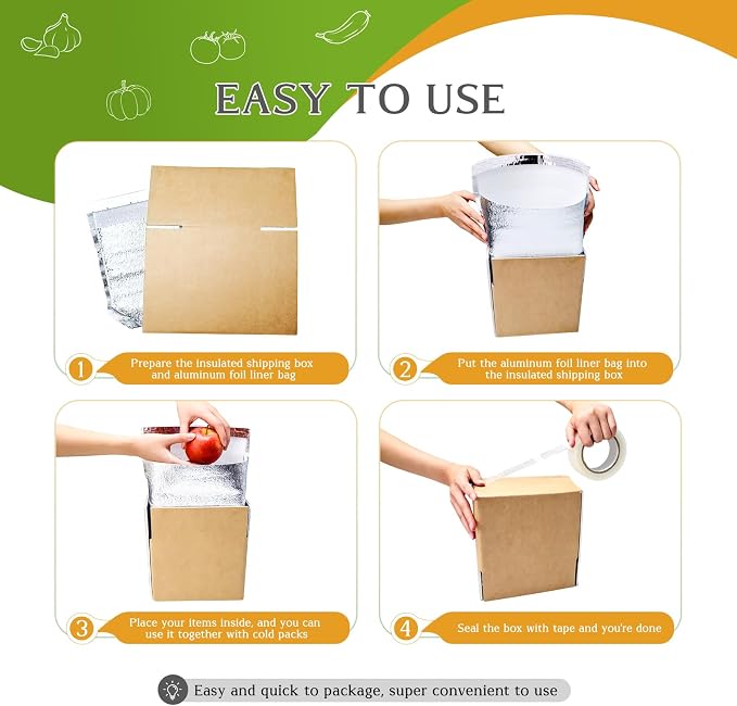 Convivium 2 Pack Insulated Shipping Boxes with Aluminum Foil Liner and 2 Foil Bags, Thermal Cooler Mailing Boxes for Hot & Frozen Food Delivery (2, 8 * 5 * 6 inches)