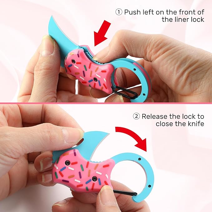 VIRENKNIFE Pink Pocket Knife for Women Men,Cool Folding Knife Box Cutter，Mini EDC Knives for Everyday Carry,Folding Utility Knife with Unique Donut Design,Ideal Gifts for Men and Women
