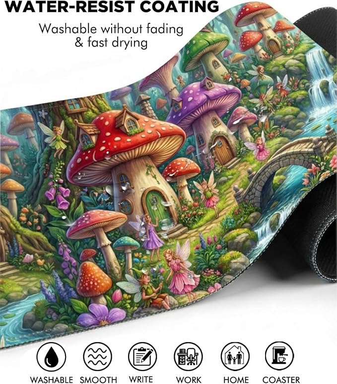 Mouse Pad, Desk Mat, 31.5x11.8in Large Mousepad, Mushroom House | Desk Pad with Stitched Edge & Rubber Non-Slip Bottom, Gaming Mouse Pad, Extended Mousepad for Home, Office