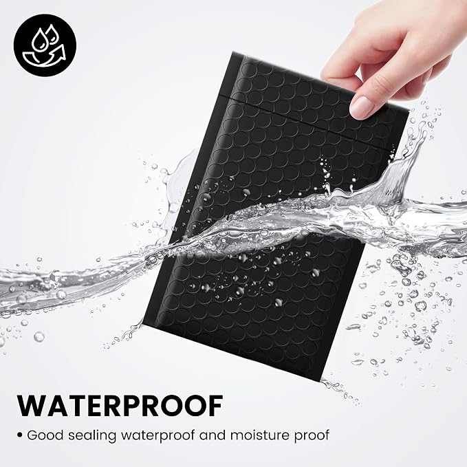 Fuxury Black Bubble Mailers 4x8" 100 Pack Waterproof Padded Envelopes | Usable Size 4x7" Self Seal Bubble Envelopes Padded Mailers for Small Business, Envelope Mailers