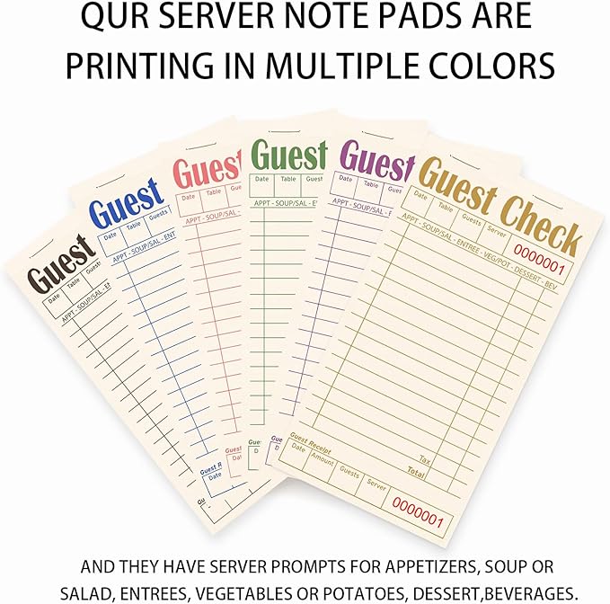 Guest Checks Books for Servers, Server Note Pads, 6 Pack, Natural Color Paper, Waitress Notepad for Restaurants, Waitress Accessories, 300 Sheets, Pink