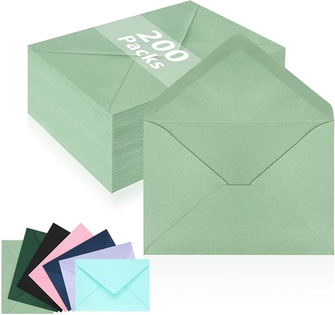200 Pack A7 Envelopes, Sage Green Greeting Card Envelopes Self Seal, 5.24 x 7.24 in Envelopes for Birthday Graduation Baby Shower Wedding Invitation Cards