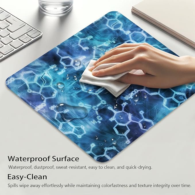 Chemical Structures and Formulas Mouse Pad, Science Design Blue Desk Mat | Cute Mousepad Stitched, Anti-Slip Base Smooth Surface, 9.5 x 7.9 Inches