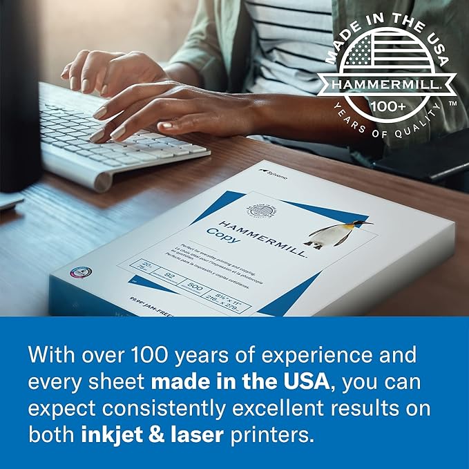 Hammermill 125534 Laser Print Office Paper, 98 Brightness, 28lb, 8-1/2 x 11, White, 500 Shts/Ream