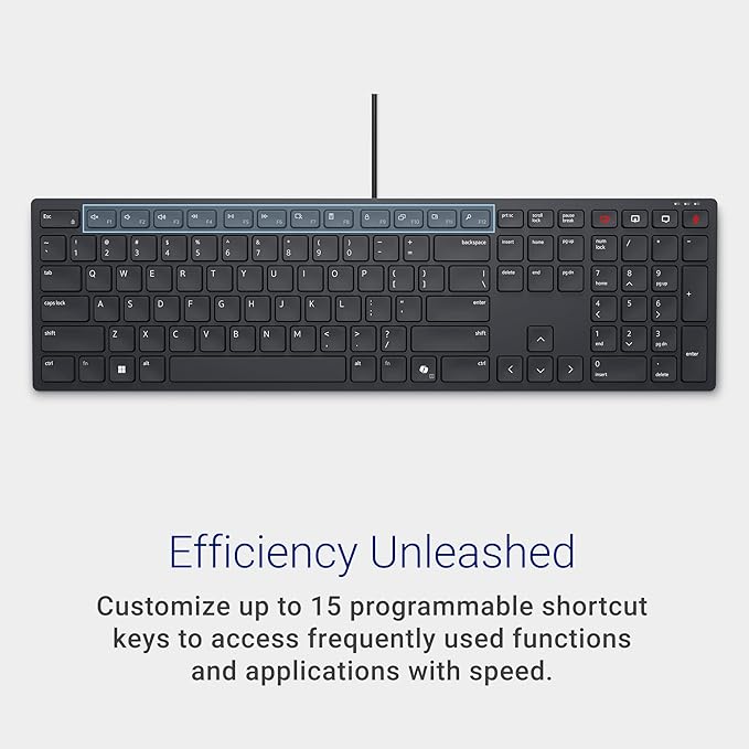Dell KB525C Wired Collaboration Keyboard - USB-C & USB-A Versatile connectivity, 15 Programmable Shortcuts Keys, Collaboration Keys - Zoom & Microsoft Teams, Copilot Key, Silent Keys - Black