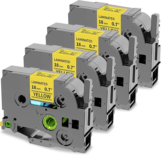 Oozmas Compatible Label Tape Replacement for TZE-641 Black on Yellow 18mm TZ641 TZe Tape 3/4 "(0.7) Inch Standard Laminated Work with Brother P-Touch PT-D410 PTD400AD PTD400 Label Maker, 4 Pack