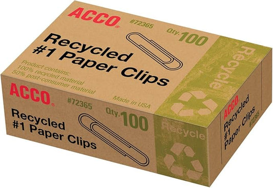 Acco Recycled #1 Paper Clips, 100 Count (A7072365A)