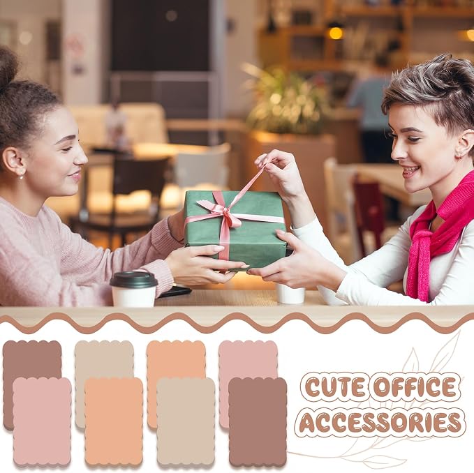Eaasty 8 Pack Scalloped Sticky Notes 4" X 6" Brown Memo Pads | Aesthetic Cute Wavy Edges, Self-stick for School Office Desk, 240 Sheets Bulk, Pretty Design for Reminders Planning