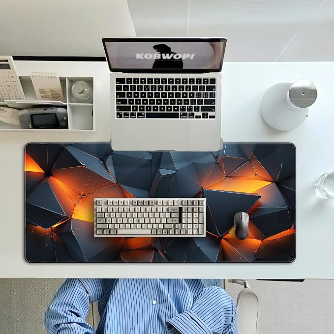 35.4 x 15.7 in, XXL Large Mouse Pad for Desk, Extended Keyboard Mouse Mat for Computer Office, Big Mouse pad with Stitched Edges, Gaming Pc-Abstract Lines on a Black