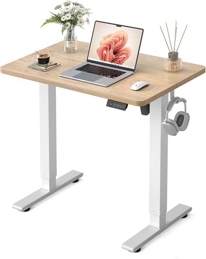 FEZIBO Standing Desk 32 × 19 Inch Electric Height Adjustable, Maple | Sit and Stand Up Adjustable Desk, Home Office Computer Desk with 3 Customizable Memory Presets