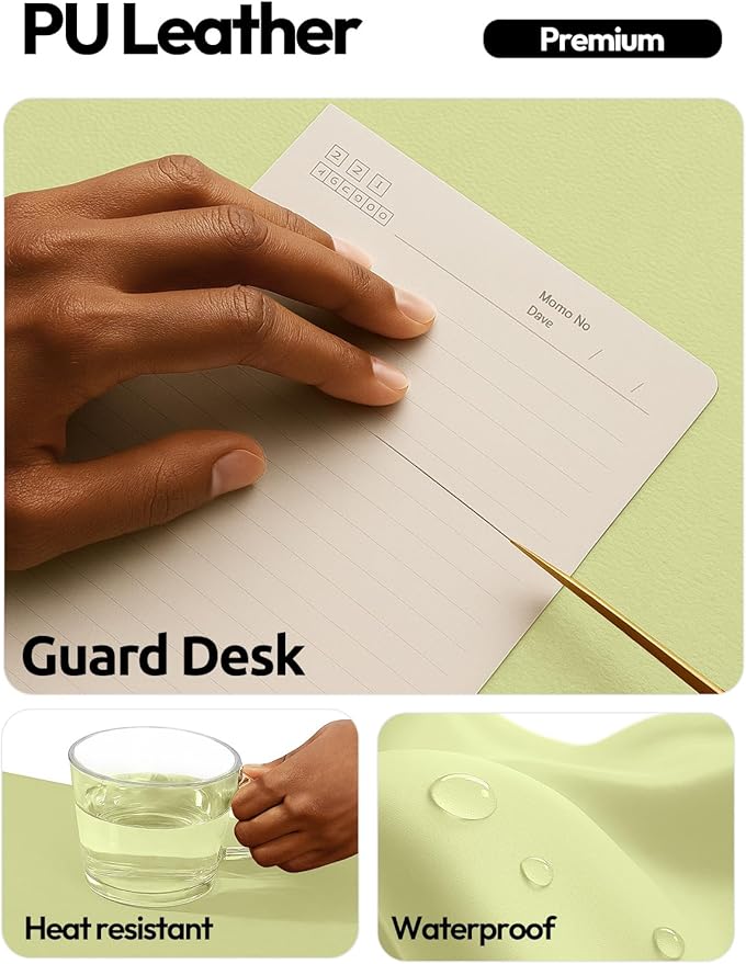 YSAGi Leather Desk Pad Protector, Office Desk Mat, Large Mouse Pad, Non-Slip PU Leather Desk Blotter, Laptop Desk Pad, Waterproof Desk Writing Pad for Office and Home (Peak Green, 23.6" x 13.8")