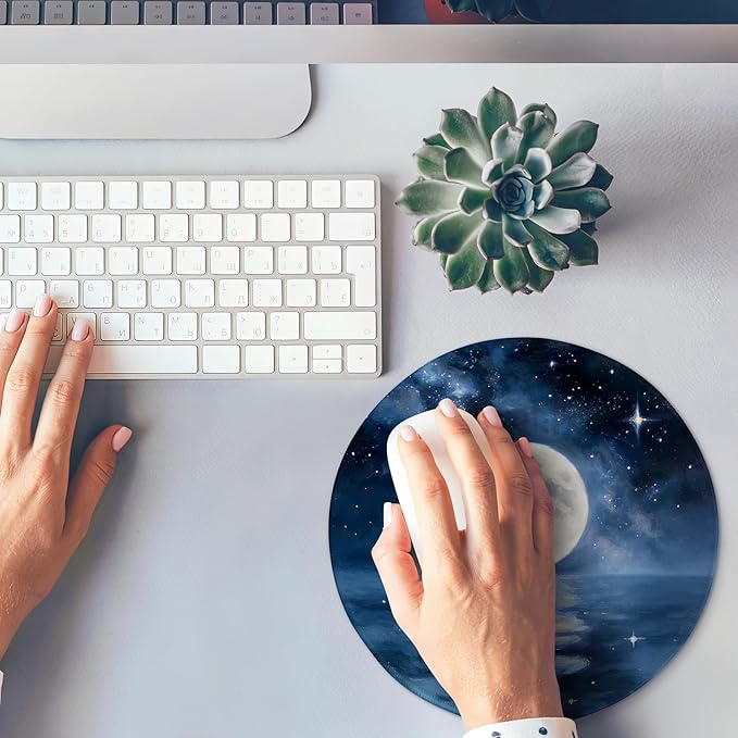 Round Mouse pad, high-end Texture, Sewn Edge Design, Anti-Slip Rubber Base. 8.6 x 8.6 inches (Moon)