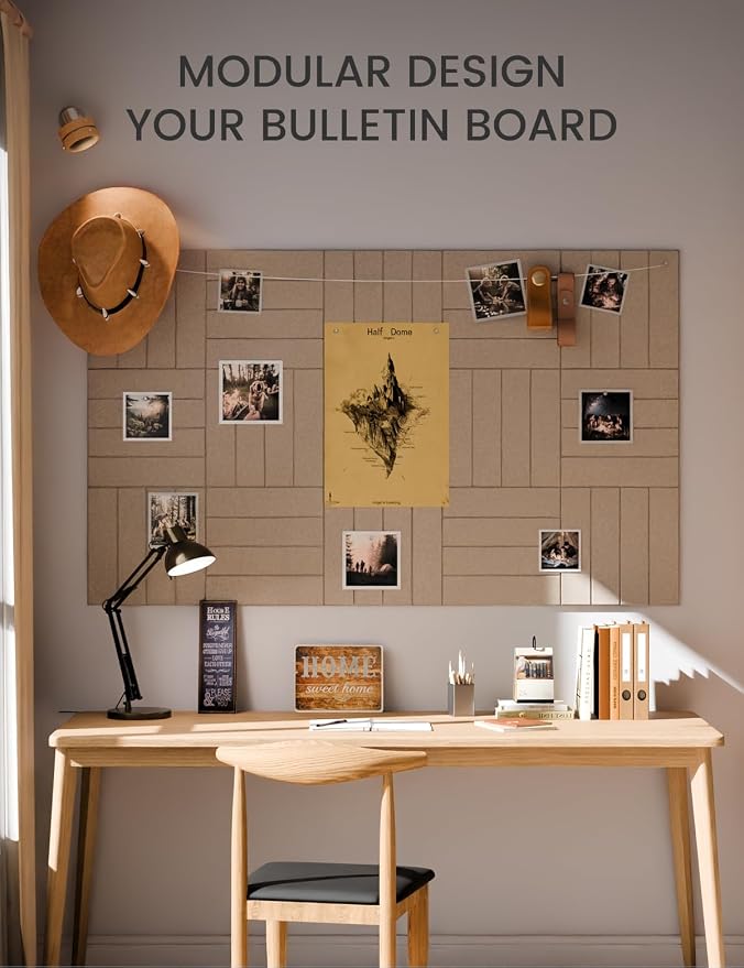 Fluxynara Felt Bulletin Board & Cork Board Alternative, Taupe | 36" x 24" Pin board, Removable Adhesive Tabs, Easy Install Without Wall Damage, For Home Office Decor