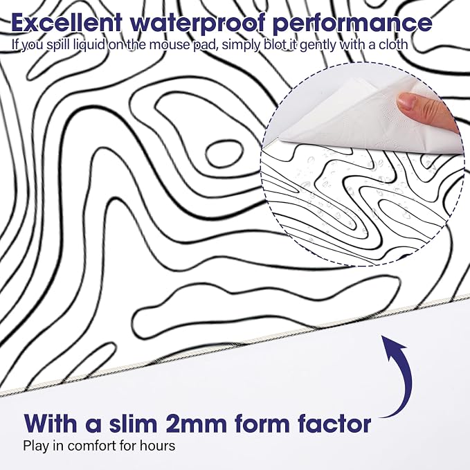 Large Extended Mouse Pad with Stitched Edges 35.4"x15.7" - Waterproof Desk Mat, Non-Slip Rubber Base for All-Desk Coverage, Perfect for Gaming Office Home, White Black