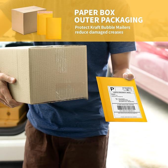 Small Bubble Mailers 100 Pack, 5"x8" External Dimension, Usable Size 4"x7" Thick Kraft Bubble Envelopes Waterproof Cushioned Padded Mailers Shipping Packaging for Small Business Yellow #000