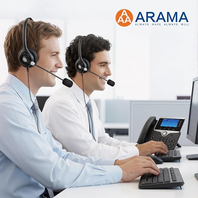 Arama Telephone Headset for Cisco Office Phones, Corded RJ9 Headset with Mic Mute&Volume Control, Lightweight, Clear Calls, Compatible with Cisco IP-7940G 8841 7841 9971(A602C)