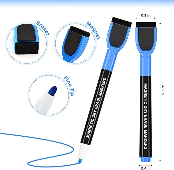Magnetic Dry Erase Markers with Eraser Caps, 1-2mm Bullet Tip, Low Odor Quick Dry Ink, 12 Colors, Whiteboard Marker Set for Fridge Calendar Office, 36 Count
