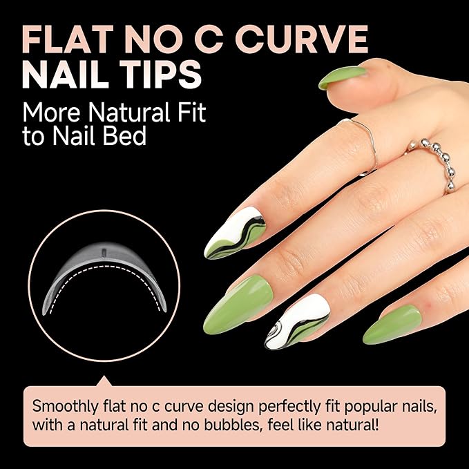 UNA GELLA Almond Gel Nails Tips Medium: 504pcs Full Matte Soft Gel Almond Shape Nail Tips Half Cover Clear Gelly Tips for Nail Art Press On Nails 12 Sizes, Nail Extensions