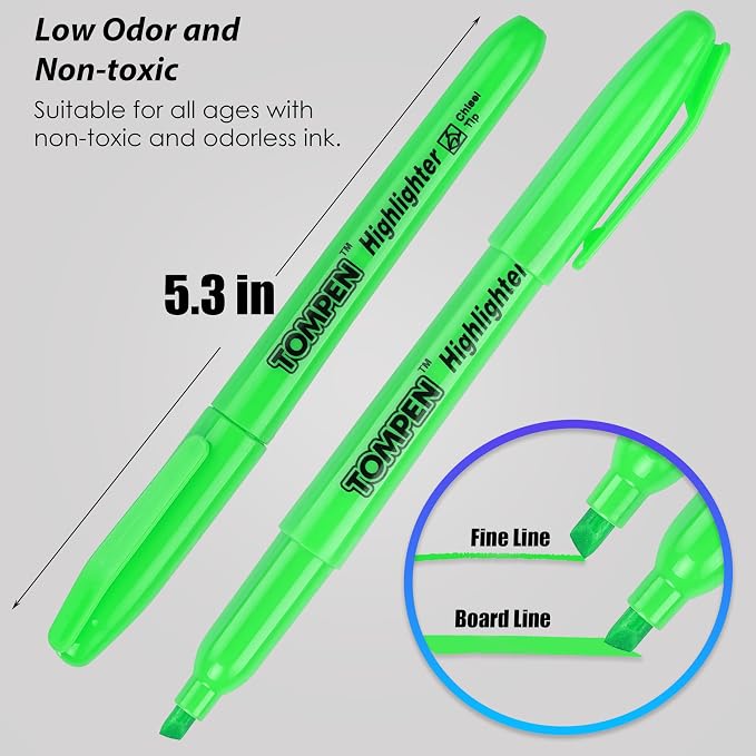 Highlighters Green 48 Pack,Bible Highlighters No Bleed–Bulk Chisel Tip Highlighter Markers Set for School,Office,Study,Journaling–Smear-Free,Quick Dry–Fluorescent Pens for Teachers Students