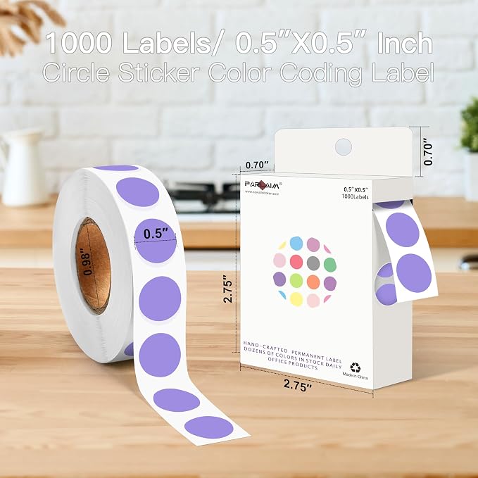 PARLAIM 1/2 Inch Circle Sticker Labels,1000 Stickers Round Color Coding Circle Dots Stickers,Roll Dot Stickers Label for Office Home Office (Lavender)