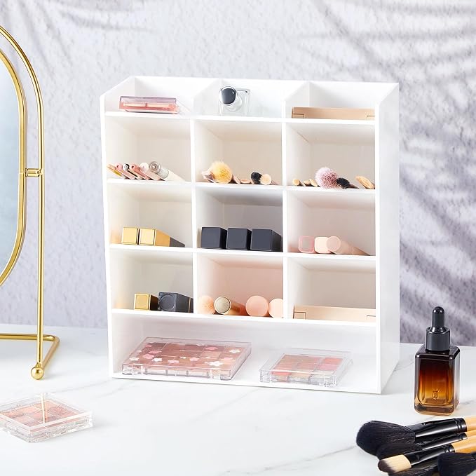 MotiMind Acrylic Pen Organizer Storage for 150 Markers Vertical Marker Organizer Acrylic Pen Display Holder for Office Desk Desktop Stationery Pencil Storage, White, 10.2 x 4 x 9.8 Inch