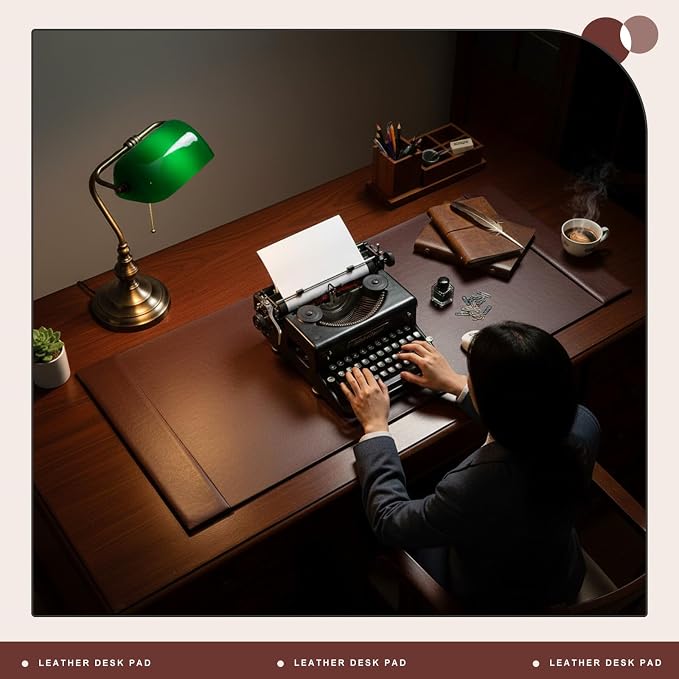 47.2 x 17 Inch Leather Desk Pad with Side Rails Mat, Brown | Executive Office Desk Mat, Smooth Writing Surface, Desktop Protector Covers Mouse Keyboard, Elegant Gift, Men Dad Husband